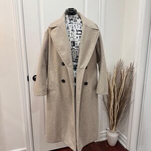 H&M Fall Double Breasted Full Length Coat in Beige